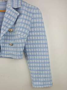 Women's Tweed Blazer - Màu xanh lam - Xem 2