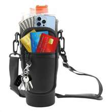 Water Bottle Carrier Bag With Phone Pocket For 40oz Tumbler With Handle, Neoprene Water Bottle Holder Pouch With Adjustable Strap And Straw Cap For Cup Accessories Camping