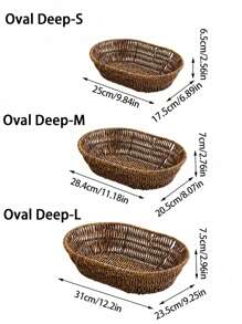 3 件/2 件/1 件手工编织藤条食物托盘、小吃篮、水果篮、面包篮、薯条篮、炸鸡篮、野餐篮、烧烤篮、可重复使用的早餐/饮料盘，用于家庭装饰和整理 - 橢圓型 - 查看 5