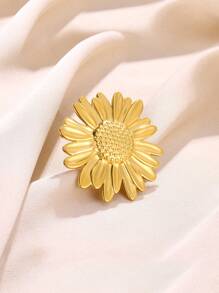 1 Pc Exaggerated Large Sunflower Flower Open Ring For Women Gold Color Stainless Steel Geometric Ring Engagement Wedding Jewelry Gift Valentines