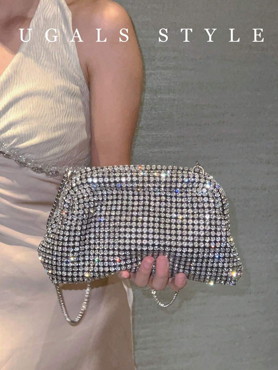 奢华 2025 女士派对舞会贝壳夹盒晚宴手拿包亚克力菱形手拿包防水斜挎包 Tready 新娘包，非常适合派对、婚礼、晚宴/宴会，搭配婚纱、正式礼服、舞会礼服、生日礼服、女士礼服派对 - 銀色 - 查看 1