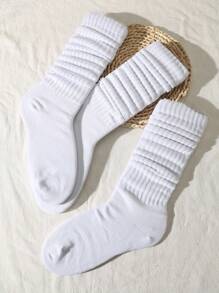 3双装儿童纯色泡泡袜，时尚舒适透气，经典欧式过膝休闲袜 - 白色 - 查看 3