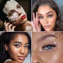 3D Rhinestone Face Sticker, Pearl Face Jewelry Stickers Self-Adhesive Face Makeup Decoration Sticker Crystal Face Jewels Tattoo Rhinestone Makeup Too - Multicolor - View 2