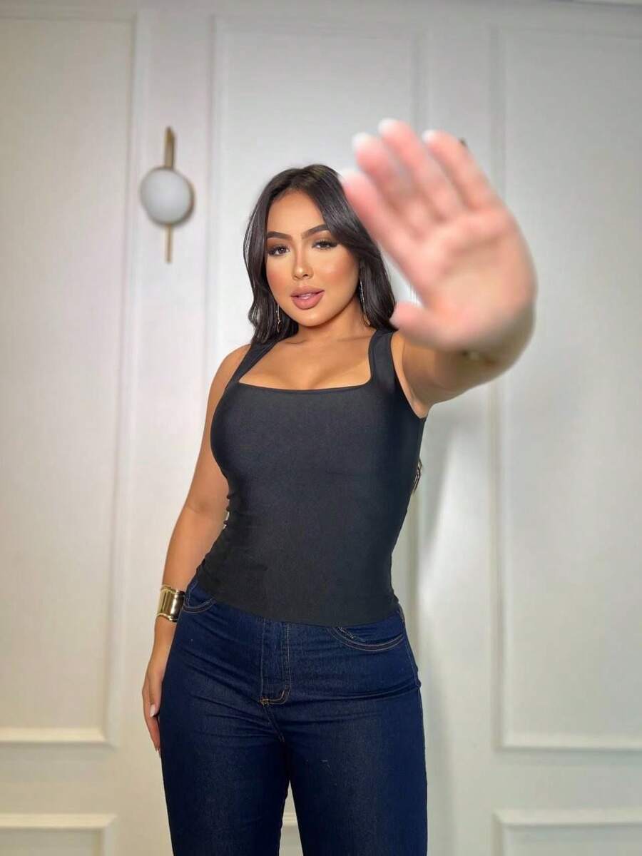 Basic Satin Suplex Straight Neck Blouse Pink Bb Women's Fashion - màu đen - Xem 1