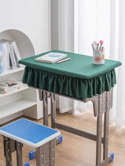 1pc Deep Green Student Desk Cover, Waterproof Stretchable Fabric Desk Protector Cloth For School Classroom Study Table Or Small Desk
