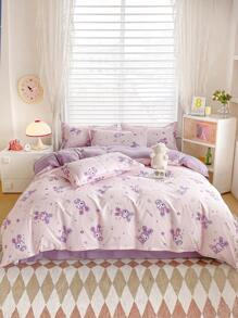 4 Stücke Bettwäsche-Set, umkehrbarer Blumenmuster Bettbezug mit 1 Bettlaken und 2 Kissenbezügen, weiche Mikrofaser, atmungsaktiv und langanhaltend, geeignet für Schlafzimmer, Studenten-WG, ganzjährig