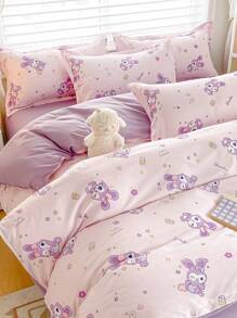 4 Stücke Bettwäsche-Set, umkehrbarer Blumenmuster Bettbezug mit 1 Bettlaken und 2 Kissenbezügen, weiche Mikrofaser, atmungsaktiv und langanhaltend, geeignet für Schlafzimmer, Studenten-WG, ganzjährig