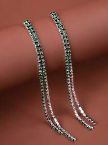 1pair Fashionable Rhinestone Tassel Earrings For Women, Simple Daily Accessory - Silver - View 14