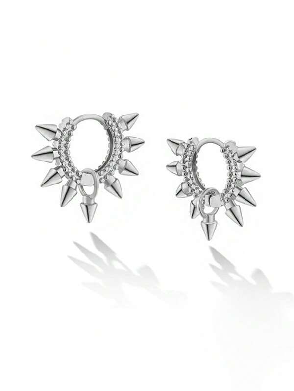 1 Pair S925 Sterling Silver Cone-Shaped Earrings, Punk Rock Style Earrings For Women, Light-Weight Compact Cartilage Stud Ear Clips, Street Fashion Hypoallergenic Hoop Earrings With Gift Box