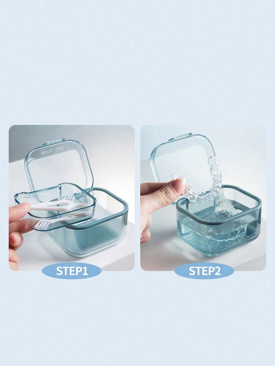 3 Tiers Denture And Retainer Box Clear Denture Soak Case Container And