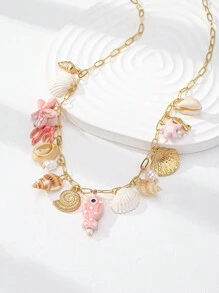 1pc Contas de vidro artesanais, estrela do mar, peixe, colar de pingente de coral para mulheres (formato e cor variam)