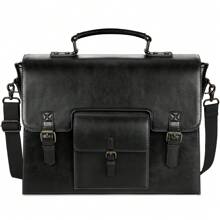 Leather Messenger Bag For Men Women 15.6 Inch Waterproof Vintage Leather Laptop Briefcase Large Satchel Shoulder Bag Office Travel College Computer Laptop Bag - 黑色 - 查看 1