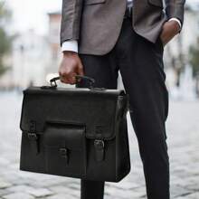 Leather Messenger Bag For Men Women 15.6 Inch Waterproof Vintage Leather Laptop Briefcase Large Satchel Shoulder Bag Office Travel College Computer Laptop Bag - 黑色 - 查看 2