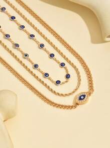 3pcs Metal Chain Devil Eye Pendant Necklaces Set, Minimalist Choker Jewelry For Women Everyday And Gathering Wear - Devil's Eye - View 4