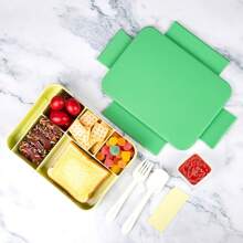 1pc Divided Sealed Fruit Box Salad Box, Office Worker, Work Microwave Oven Heating Bento Box, With Tableware Lunch Box, Suitable For Work And Travel Christmas Gift - Green - View 4
