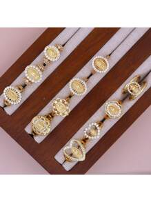 1pc DIY New Virgin Mary Classic Ring, Copper Micro-Inlay CZ Plated 18K Gold Women Girls Faith Virgin Mary Ring