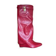 Padlock Detail Fold Over Wedge Knee High Boots - Black Suede - View 9