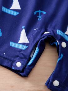 1 件航海帆船假肩带婴儿连体衣，夏季婴儿服装