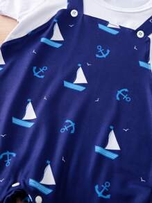 1 件航海帆船假肩带婴儿连体衣，夏季婴儿服装