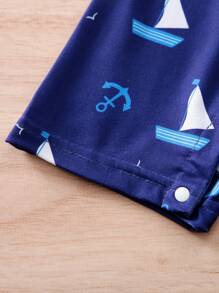 1 件航海帆船假肩带婴儿连体衣，夏季婴儿服装