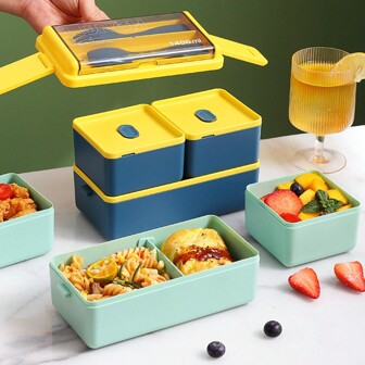 1pc Daily Use Microwave Bento Box Single/Double Layer Compact Salad Lunch Box For Car Travel Work Picnic,Kitchen,Christmas Gift,School Supplies