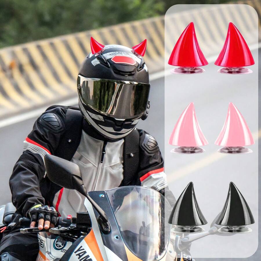 2件装摩托车头盔魔鬼角装饰塑料橡胶小牛角带吸盘电动车头盔装饰随机粘贴通用形状和颜色随机发货 - 彩色 - 查看 1