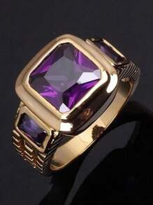 1pc Luxury Green Zirconia Square Ring, Business Fashion Jewelry Gift For Men Wedding Engagement Party