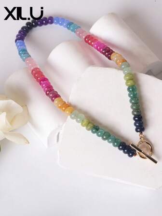 1 pieza Collar de cuentas de vidrio color arcoíris berilo