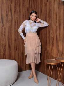 COLORFUL TULLE BODYSUIT - Màu be - Xem 3