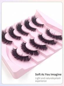 5 Pairs Handmade 3D Natural Looking False Eyelashes, Cat Eye Effect, Short Reusable Soft Lightweight Fluffy Strip Eyelashes - Black - View 5