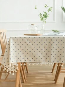 1 szt. Świeży niebieski obrus z frędzlami w kwiaty stokrotki, styl rustykalny, odpowiedni na szafkę nocną, stolik kawowy, dekorację okrągłego stołu, zmywalny, wystrój domu w wiejskim domku, kuchni, jadalni, na piknik, przyjęcie, ogród, przyjęcie herbaciane, na każdą porę roku, jesień