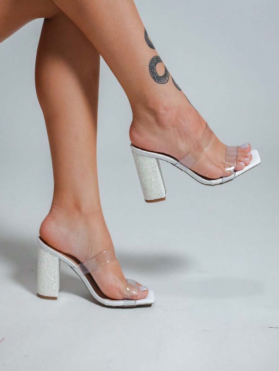 Women's White Heel Clog With Glitter - 9cm - 白色 - 查看 1