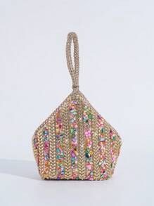 Women's Evening Clutch Bag With Rhinestone Decoration, Fancy Shaped Handbag, Perfect For Formal Party, Cocktail Dress Accessory, Glamorous Rhinestone Bag, Bags Ladies Elegant, Wedding - Champagne - View 3