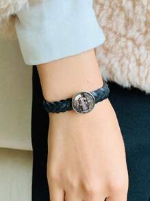 1pc Saint Benedict Medal Leather Bracelet, Adjustable Woven Rope Bracelet For Men - Bracelet - View 4