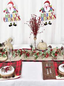 1 件人造植物藤蔓，带红色浆果和花环，用于圣诞节装饰，适合室内/室外壁炉、冬季节日家居装饰