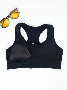 1 Stück nahtloser Racerback Sport-BH, elastische Einfarbige Unterwäsche mit Cut-Outs auf der Rückseite für Frauen