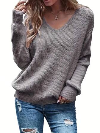 Women's Solid Color Minimalist Casual Pullover Sweater