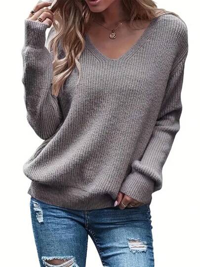 Women's Solid Color Minimalist Casual Pullover Sweater