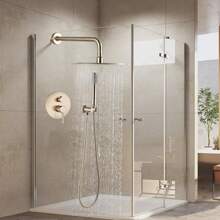 Brushed Gold 8" Round Deluxe Concealed Bathroom Faucet Shower Set 2 Way Rain Shower - brushed gold - View 1