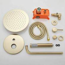 Brushed Gold 8" Round Deluxe Concealed Bathroom Faucet Shower Set 2 Way Rain Shower - brushed gold - View 7