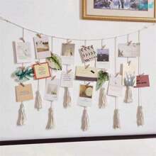 Khung ảnh treo (Không có kẹp), Dây hạt gỗ treo ảnh trưng bày Dây đeo Boho Log Color Vòng hoa hạt gỗ Kẹp ảnh Kẹp gỗ Lưu trữ ảnh Trang trí Trang trí nhà nông thôn Trang trí hạt gỗ treo Trang trí nhà - Kiểu tua rua - Xem 1