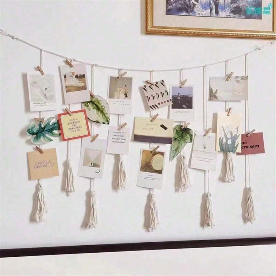 Khung ảnh treo (Không có kẹp), Dây hạt gỗ treo ảnh trưng bày Dây đeo Boho Log Color Vòng hoa hạt gỗ Kẹp ảnh Kẹp gỗ Lưu trữ ảnh Trang trí Trang trí nhà nông thôn Trang trí hạt gỗ treo Trang trí nhà - Kiểu tua rua - Xem 1