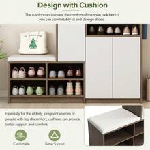 ON-TREND 2-In-1 Shoe Storage Bench & Shoe Cabinets , Multi-Functional Shoe Rack With Padded Seat, Versatile Shoe Storage Solution With Adjustable Shelves For Hallway, White / Dark Grey - trắng - Xem 10