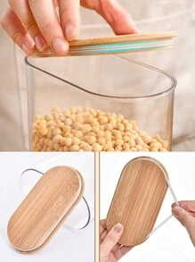 1 pezzo/2 pezzi Vaso sigillato trasparente con coperchio in bambù, contenitore per alimenti di grande capacità, dispenser per cereali, per conservare cereali, riso, pasta e snack in cucina