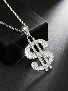 1pc New European And American Fashion Exaggerated Dollar Sign Pendant Necklace For Men, Hip-Hop Personalized Long Stainless Steel Sweater Chain Jewelry, Atmospheric Diamond-Set Gold Money Pendant, Birthday Jewelry, Family And Holiday Gift, Daily Wear For Men - Multicolor - View 8