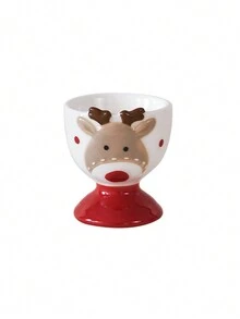 1pc Christmas Santa Ceramic Egg Cup, Creative Egg Holder & Mini Cup, Cute Reindeer Design - Multicolor - View 9