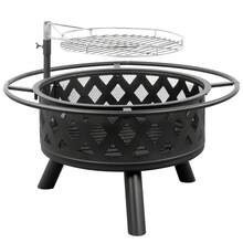 30in Outdoor Metal Fire Pit With Cooking Grates Black - Black - View 7