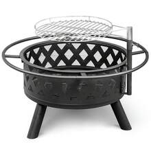 30in Outdoor Metal Fire Pit With Cooking Grates Black - Black - View 3