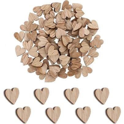 Pack Of 100 Wooden Hearts, 12 Mm Wooden Hearts, Wooden Hearts For Labeling, Wooden Hearts, Small Decoration, Wedding Decoration, Confetti Decoration For Birthday, DIY, Craft, Table,Christmas