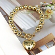 1pc New 18K Gold Plated Hollow Ball Bead Jewelry Chain Heart Virgin Mary Pendant Bracelet For Women And Men